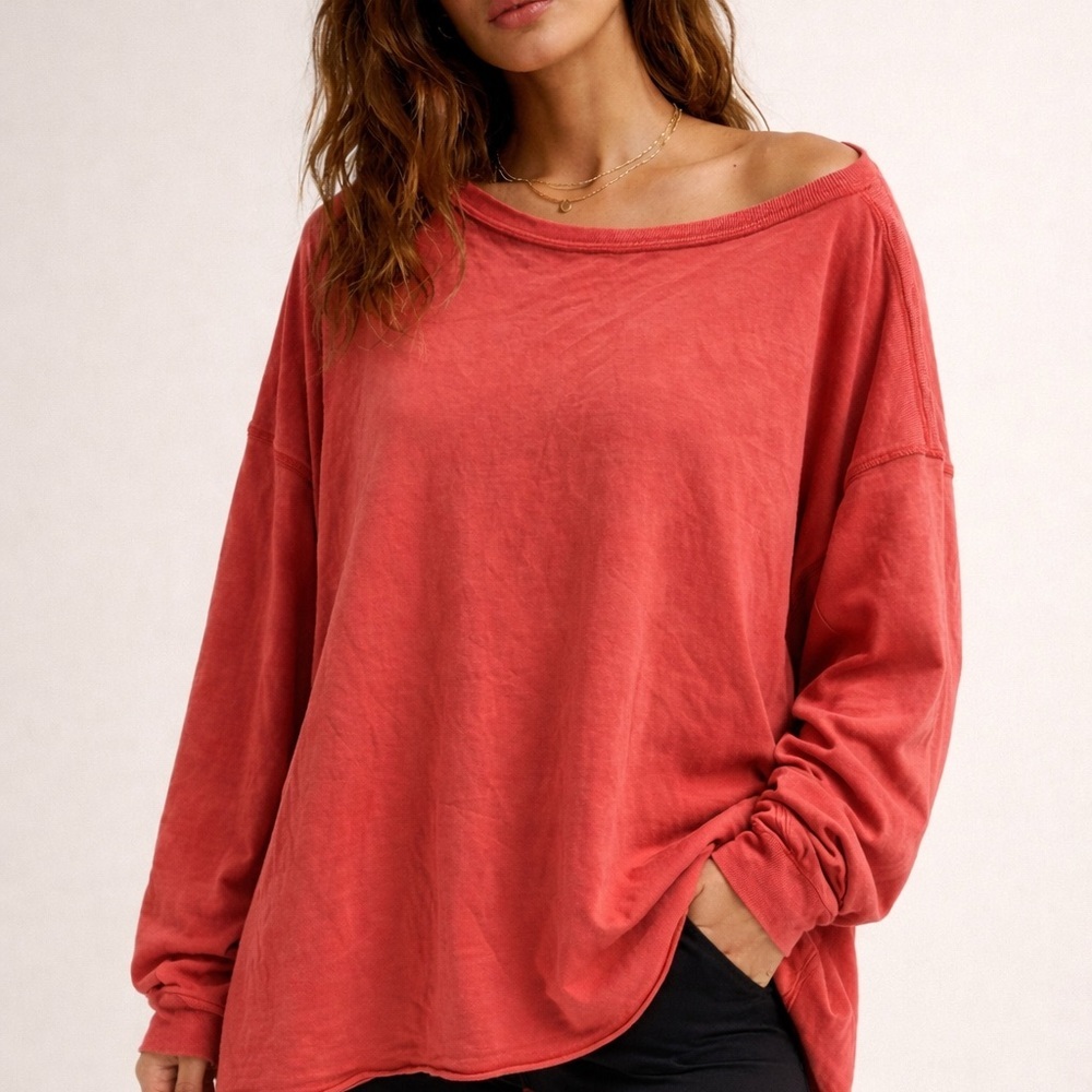 FP Free People Movement Casual Red Women's Oversized Top Blouse Size Large